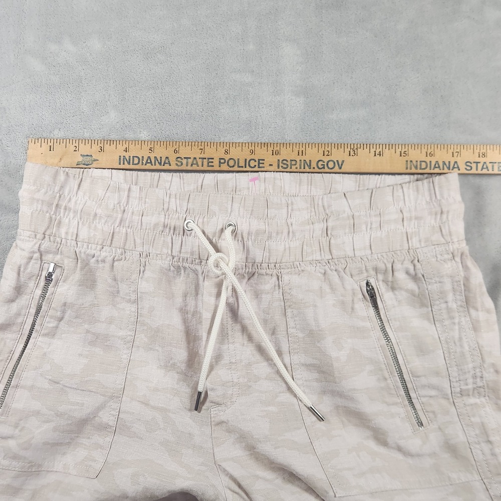 Athleta Cabo Tide Linen Jogger Pants Women 12 Beige Camo Drawstring Zip Pockets - Picture 5 of 8